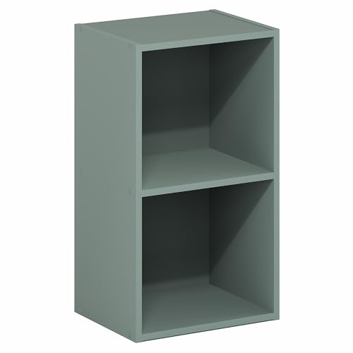 Image of Furinno PASIR Book Shelf, 2-Tier Modern Bookshelf, Open Shelves Bookcase 9 x 12 x 21, Easy Assembly, for Living Room, Bedroom, Home Office, Sage Green