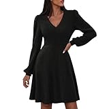 Convient: la bonne taille Générique Robe Hiver Femme en Tricot Confortable avec Col V Robe Pull Femme Chic et Elegant Pulls Manches Longues Décontractées Streetwear Couleur Unie Robes A-Ligne Coupe Ajustée pour Quotidienne