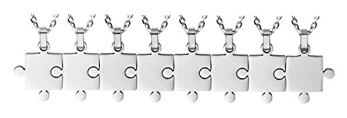 8 Piece Puzzle Necklace Friendship - Women Men Stainless Steel Pendant Silver Tone