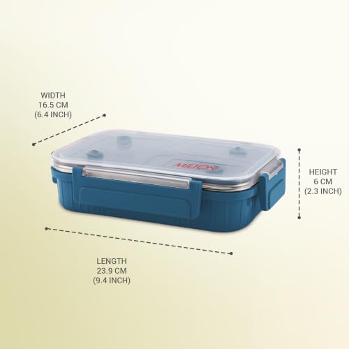 Image of MILTON Meal Safe 3 Inner Stainless Steel Tiffin Box for School with Steam Release Plug | PU Insulated, Leak-Proof, Food Grade I Lunch Box for Kids Boys, Girls with Snap Lock Lid, 630 ml, Navy Blue