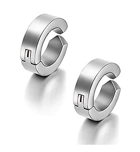 Uniqon (1 Pair) Trendy Silver Color Round Shaped Press Non-Piercing Style Clip On Metal Barbell Earring Hoop Bali Stud For Men And Women-picture-22