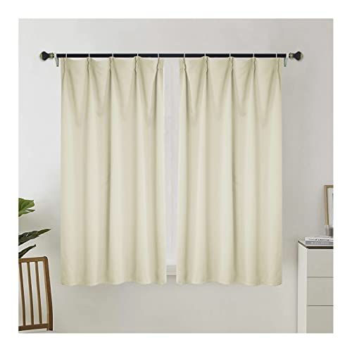 Grewod Living Room Window Curtains Cream Solid Color Thermal Insulated Blackout Curtain, 40 x 44 Inch, 2 Panels, Pinch Pleat, Polyester