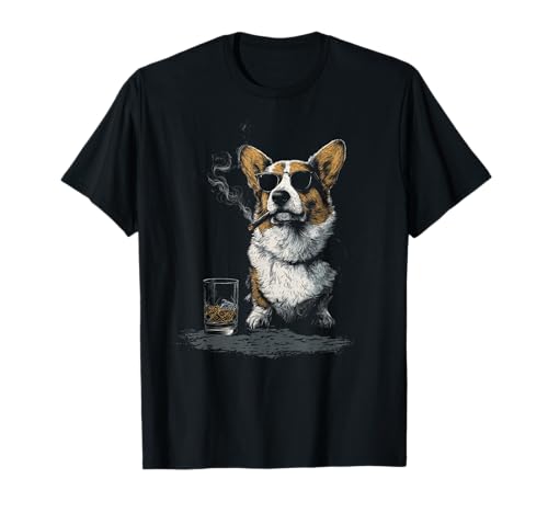 Corgi Smoking Cigar Whisky Lover Funny Dog T-Shirt