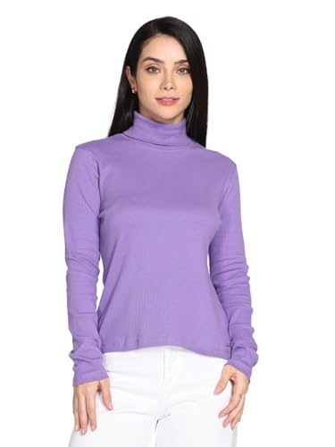 Image of TWIN BIRDS Women Cotton Turtle Neck Ribbed Tee | Full Sleeve Winter Top