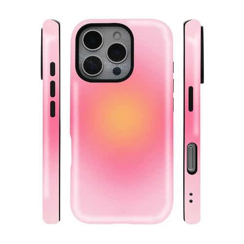 qizjio Aura Gradient Pink Orange Aesthetic Phone Case, Shockproof Protective Cover for iPhone 16 Pro