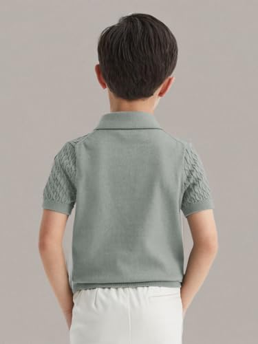 Image of Haloumoning Boys Cable Knit Polo Shirt Sweater Kids Short Sleeve Fashion Pullover T-Shirts Clothes 5-14 Years
