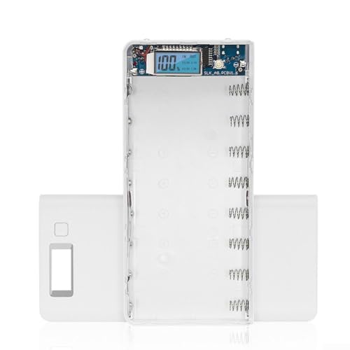 Dual USB Port Battery Charging Storage Case DIY Shell para 8pcs baterías de cabeza plana con indicador de alimentación LED y función de apagado automático (blanco)