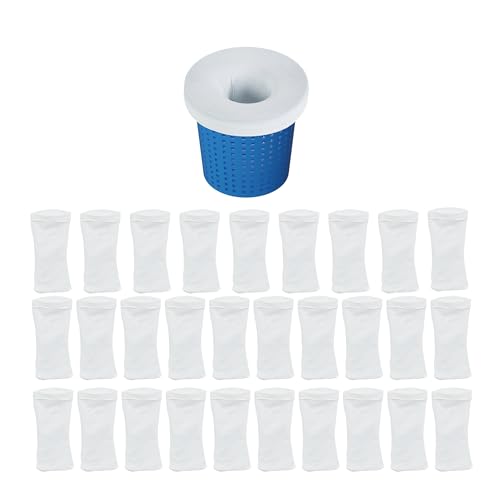 Relaxdays Filtros para Skimmer de Piscina, Pack de 30, Mallas Prefiltro, Nailon, para Cestillo, Redes Limpieza, Blanco, 22 x 12 cm