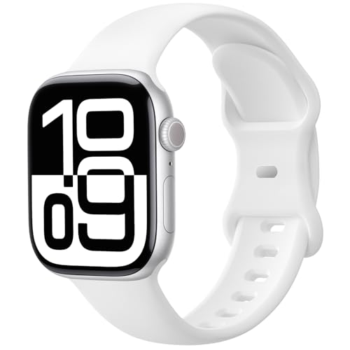 Sport Band Compatible with Apple Watch 38mm 40mm 41mm 42mm 44mm 45mm 46mm 49mm Soft Silicone Replacement Strap Wristbands for iWatch Series 11/10/9/8/7/6/5/4/3/2/1 Ultra SE Women Men White