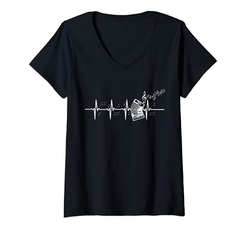 Femme Palpitations du cœur Instrument Accordéon T-Shirt avec Col en V Cover