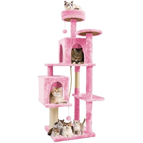 TSCOMON 58 Inch Cat Tree Cat Tower for Indoor Cats Tall Cat Condos Scratching Post with Hanging Toy Cat Furniture for Kitten Pets Play, Pink Cover