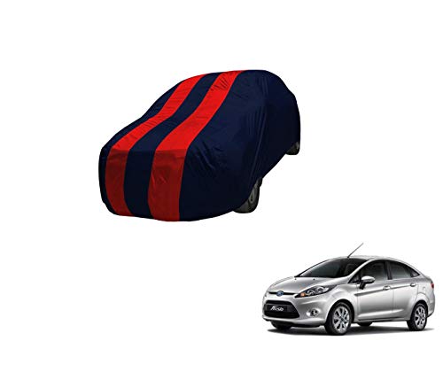 Image of Auto Hub Car Cover Compatible with Ford Fiesta New with Mirror Pocket,Triple Stitched, Weather Proof, Fiesta Car Cover- Navy-Red