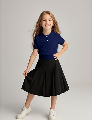 Image of Girls Short Sleeve Polo Shirt V Neck Button Down Shirts Summer Knit School Uniform Crop Tops