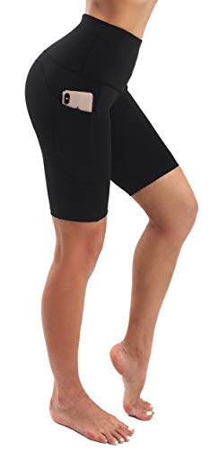 Workout Shorts for Women with Pockets,High Waist Biker Capri Training Shorts Yoga Running Tights (8'' Black, Large)