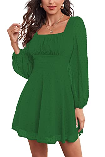 Image of LYANER Women's Polka Dots Square Neck A line Long Sleeve Swiss Dots Mini Dress