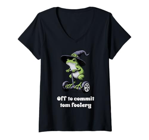 Mujer Off To Commit Tomfoolery Frog Funny Dichos Hombres Mujeres Niños Camiseta Cuello V