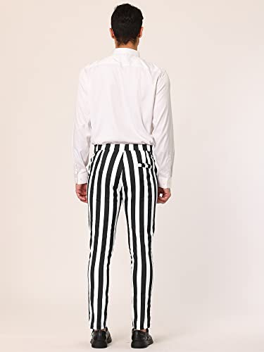 Lars Amadeus Men's Striped Pants Casual Skinny Fit Color Block Pencil Dress Trousers 30 Black White #TOP4