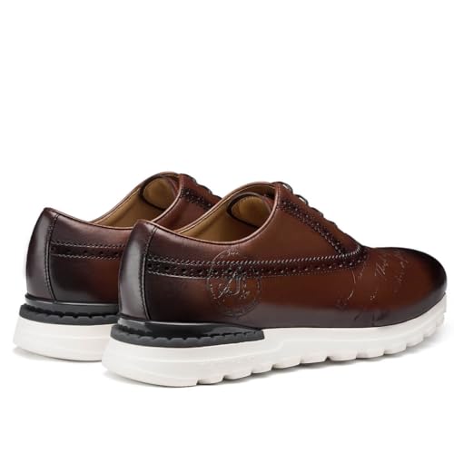 Men's Dress Sneakers Genuine Itailian Cowhide Leather Casual Shoes Brogue Running Oxfords with XL Extralight Sole4