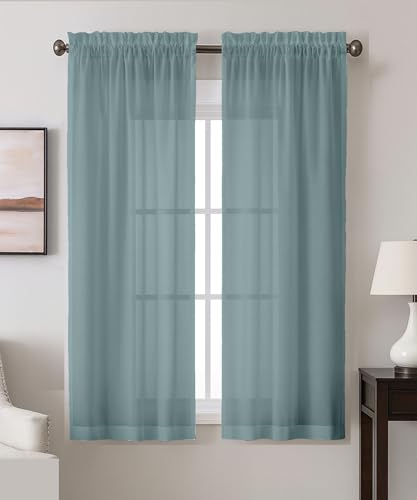Vargottam Sheer Polyester Georgette Window Curtain Panels 42" W x 63" L - Rod Pocket with 1.5" Frill, 2 Panels - Semi-Sheer Curtains for Living Room, Bedroom, or Dining Windows