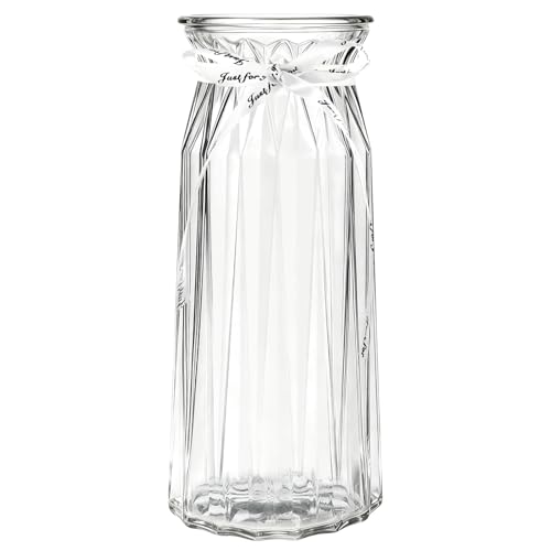 DARENYI Jarrón de Flores Glass,jarrón para Tulipanes Transparentes,para decoración de la Oficina en el hogar,decoración de Mesa de Vidrio,Regalo de cumpleaños(24 * 10cm,Transparente)