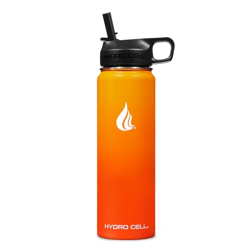 Image of HYDRO CELL Stainless Steel Insulated Water Bottle with Straw - For Cold & Hot Drinks - Metal Vacuum Flask with Screw Cap and Modern Leakproof Sport Thermos for Adults (Red /Orange 24oz)