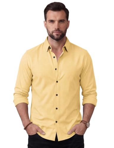 Image of NexaFlair Men's Regular Fit Solid Pattern Laffer Cotton Shirt with Long Sleeve Collared Neck Standard Length and Button Down Closure Type | Mens Casual Shirts | Man's Formal Shirts