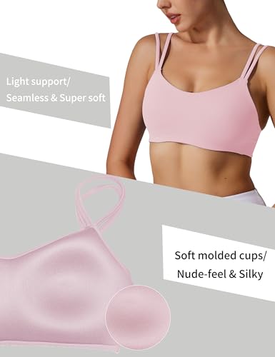 Image of Yoga Sports Workout Bras for Women Seamless Molded Cup Spaghetti Double Strap Bra Wirefree Scoop Neck Tank Top Bras