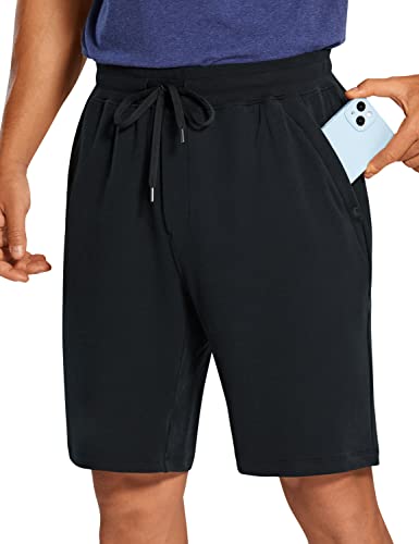Crz Yoga Mens Sweat Shorts 9'' Long Comfy Casual Cotton Shorts Lounge Gym Workout Athletic Shorts With Zipper Pockets Black Large #TOP27