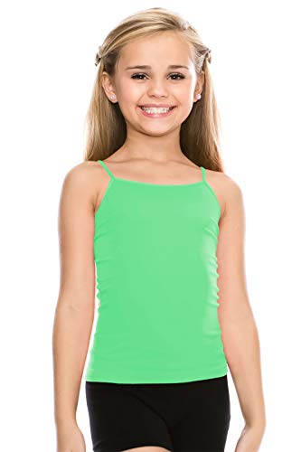 Kurve Girl’s Sleeveless Tank Top – Stretch Undershirts Cami Camisole, UV Protective Fabric, Rated UPF 50+ (Made in USA), Neon Green, Age 7-12