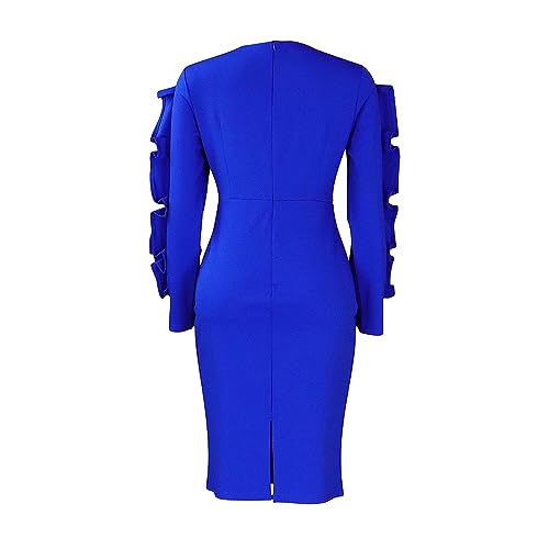 Plus Size Midi Pencil Dress for Women Elegant Ruffle Sleeve Round Neck Bodycon Cocktail Party Formal Dress4