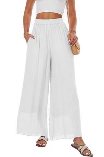 heipeiwa Women's Summer Linen Pants Double Layers Casual Wide Leg Palazzo Pants Beach Dress Loose Linen Culottes Pant