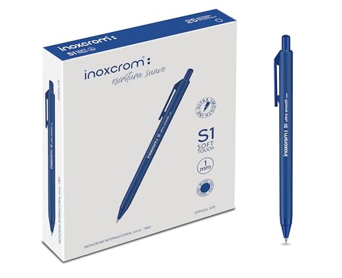inoxcrom: S1 - Bolígrafo retráctil, escritura ultra suave y tacto agradable, punta media (1mm), caja 25 bolis (Azul)