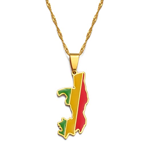 RFXSJY Collier Mappemonde Pendentif Pour Femmes Hommes République Du Congo Carte Drapeau Pendentif Colliers Brazzaville Ornement Ethnique Bijoux À La Mode Cadeaux, Jaune, 45Cm Chaîne Fine