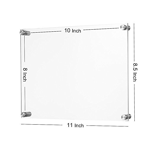Meetu HOM004C 8.5X11 Acrylic Picture Frames (4 Pack) -Inner 8X10 Wall Mount Photo Frame Frameless Clear Floating Frame For Document Certificate Artwork thumb #2