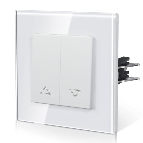 BSEED Interrupteur Volet Roulant Connecté, Interrupteur Poussoir, Bouton Encastré avec Griffes, NOUVEAU Série E, 86mm Blanc