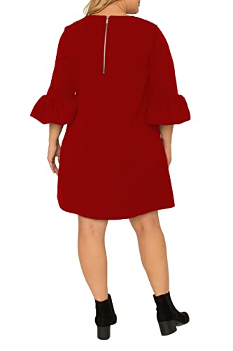 Standards & Practices Women's Plus Size Brick Red Crepe Knit 3/4 Balloon Sleeves Midi Shift Dress2