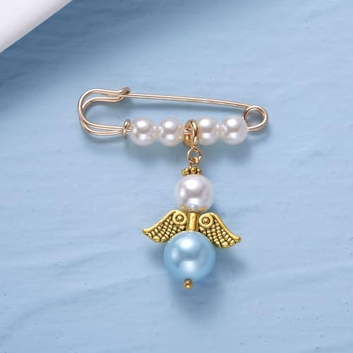 Image of MIXJOY Something Blue Gift for Bride, Wedding Day Bridal Blue Pearl Angel Wings Bouquet Garter Charm for Bride to Be