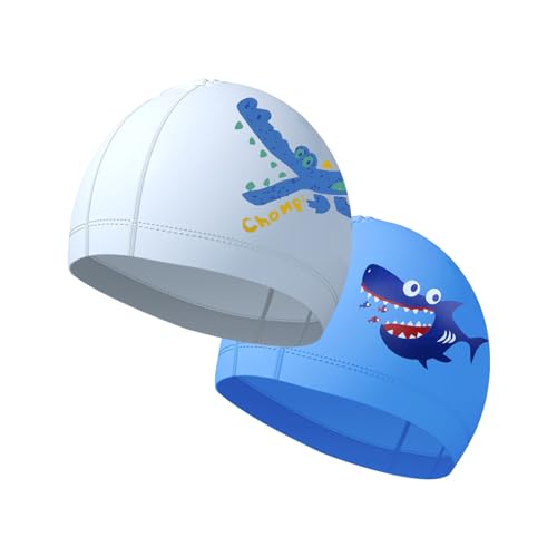Gorros Natación Niños x 2 - Gorro Piscina Gorro Baño para Niños Niñas de 4 a 10 Años (Azul1+Blanco1)
