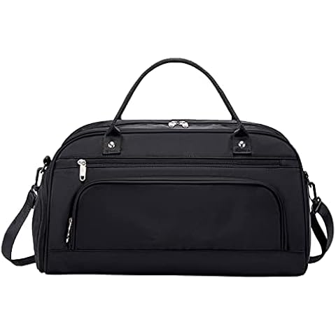 ZHIERNA Travel Duffel Bag Sports Gym Bag With Shoes Compartment & Wet Pocket, Waterproof Weekender Bag for Men and Women, Black, Nylon Travel Duffel Bag With Shoe Pouch Cover