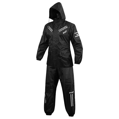 Bykr RSB-L Waterproof Outdoors Motorcycle Rain Suits For Men & Women Cycling 2-Piece Breathable & Windproof Wet Weather Protection Motocross Rain Gear Reflective Rainwear All Sports Riding Rainsuit Black L thumb #5