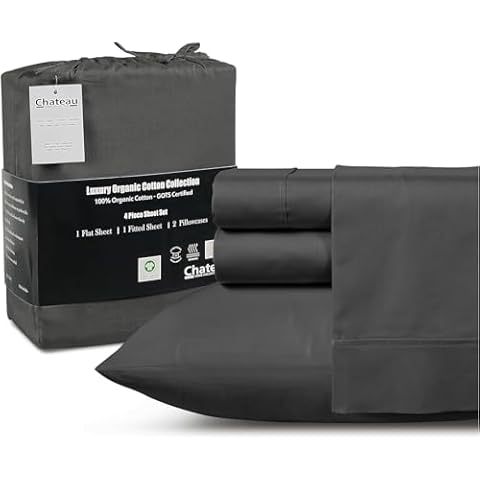 CHATEAU HOME COLLECTION Queen Sized Sheets, 4Pc Sheet Set Combo Charcoal & Linen 800TC, Luxury Cotton Sheets, Queen Bed Sheets, Cooling Sheets, GOTS Certified Silky Sateen Sheets, Deep Pocket Cover