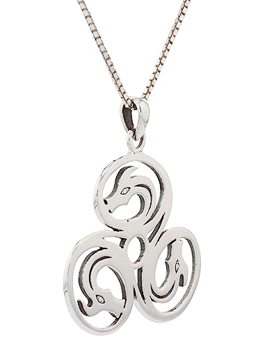 Sterling Silver Celtic Trinity Knot Triple Dragons Pendant Necklace 18"2