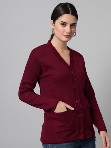 Image of eWools Women's winterwear Woolen V-Neck Solid Sweater Cardigans (Purple, Large)