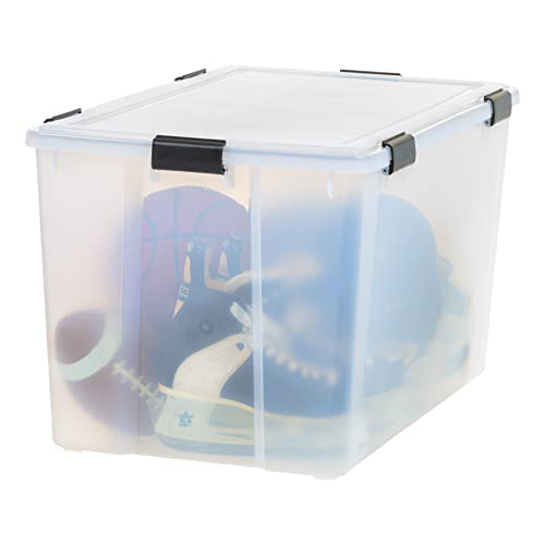 Image of IRIS USA 156 Qt Storage Box with Gasket Seal Lid, BPA-Free, Made in USA - Heavy Duty Moving Containers with Tight Latch, Weather Proof Tote Bin, WEATHERPRO - Clear /Black