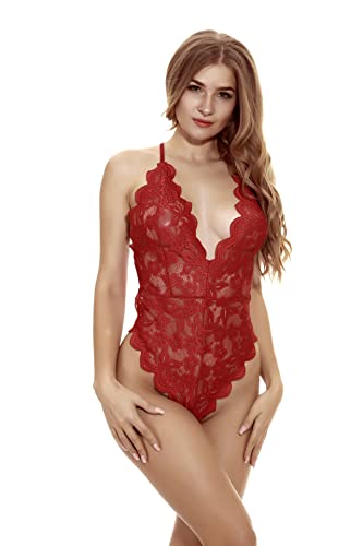 Lingerie érotique Noël sexy dos nu sublimant les courbes en satin rouge