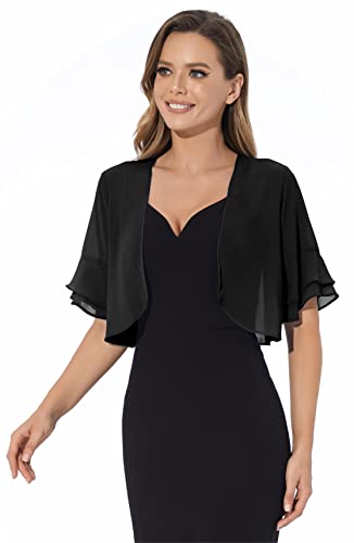 Women Shrug Soft Chiffon Open Front Sheer 3/4 Sleeve Bolero Cardigan for Evening Dress3