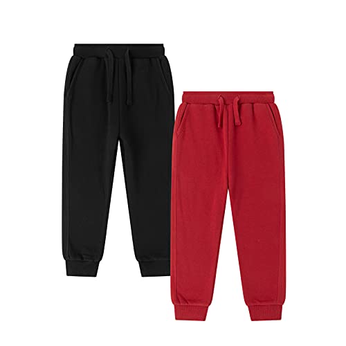 AMOMÍ Pantalons de survêtement pour garçons Pantalons de Sport pour garçons Pantalons Longs pour garçons 4-14 Ans 100% Coton (14 Ans, Rouge + Noir) Cover