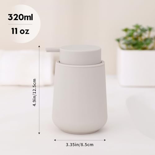 Image of YAUKPH Matte Beige Liquid Hand Soap Dispenser Plastic 11 oz - Modern Minimalist Style for Bathroom & Kitchen Countertop Refillable