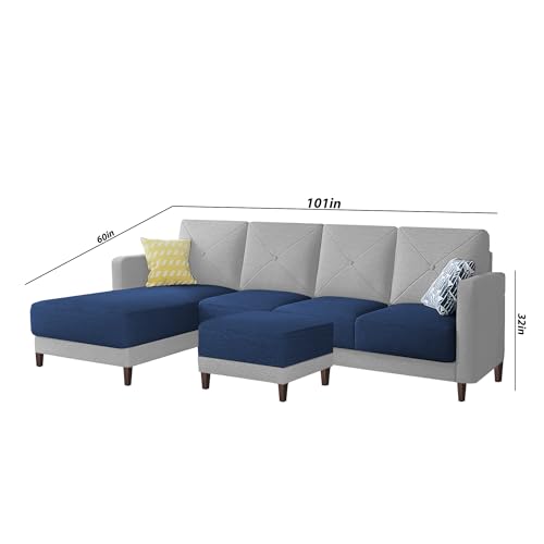 Image of Baloney LHS 6 Seater L Shape Sofa Set with Center Table for Living Room (Blue Grey Fabric) Premium Fabric Sofa