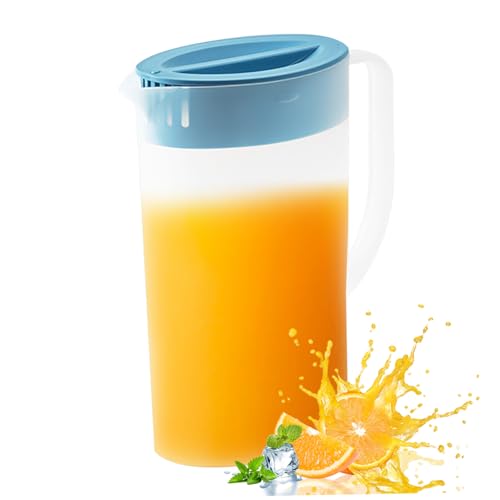 Caraffa da frigorifero in plastica, caraffa per acqua da 2 l, succhi con filtro, coperchio e manico, brocca per acqua, teiera per succhi di ghiaccio caldi e freddi, tè freddo, caffè, latte, vino be